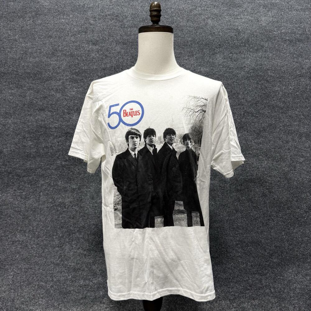 The Beatles 50 Shirt Mens Large White Band Photo Graphic T-Shirt Tee Anniversary